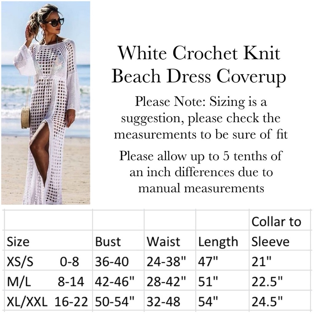 Boho White Crochet Knit Beach Dress Bikini Coverup - Picture 16 of 16